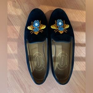 Women's Stubbs & Wootton Slippers Loafers Shoes Black Velvet Size 9